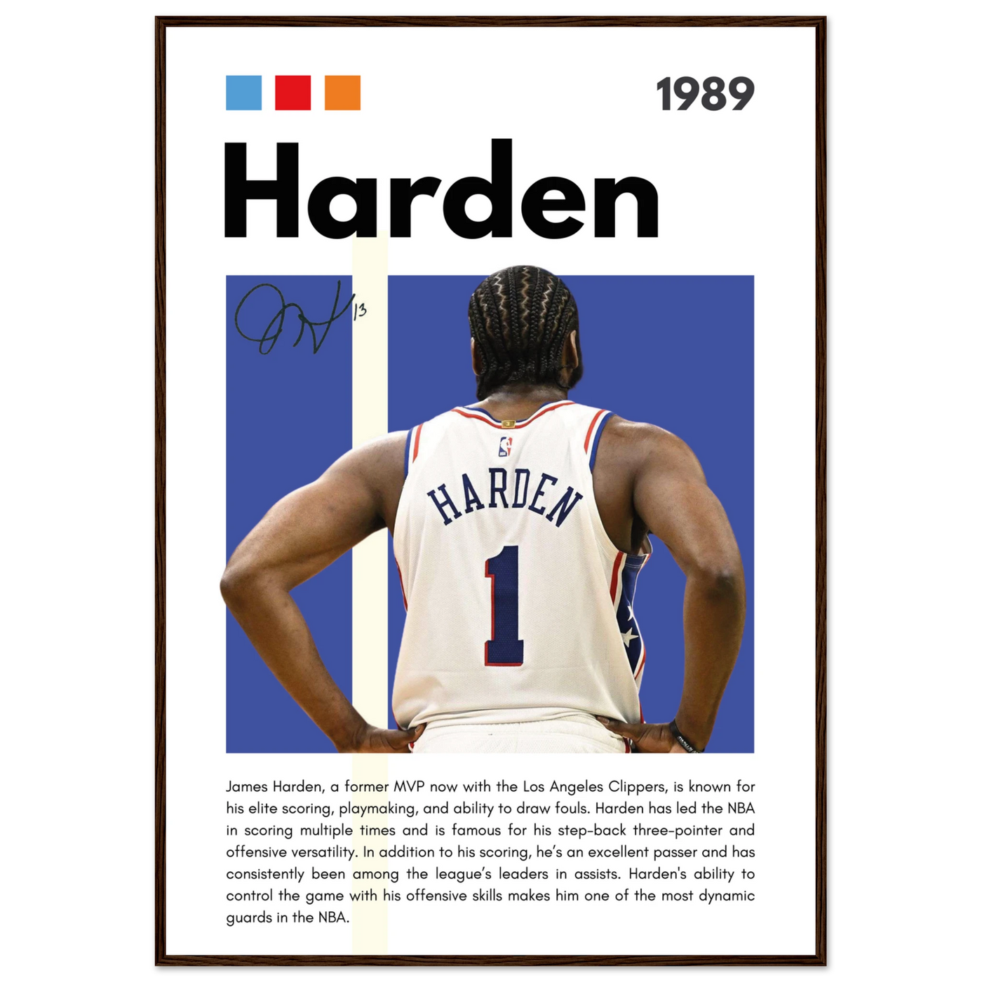 James Harden The Beard Clippers Framed Poster 70x100 cm 28x40″ Dark wood frame Vibrantwalls