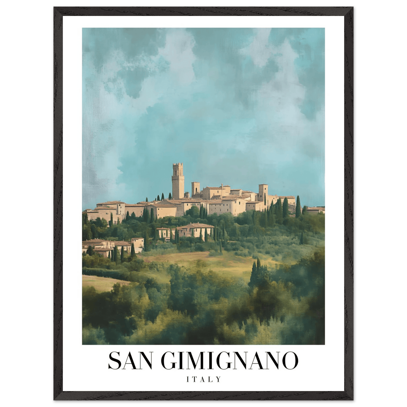 San Gimignano Italy Framed Poster – Vintage Tuscan Countryside Wall Art with Wooden Frame - Vibrantwalls