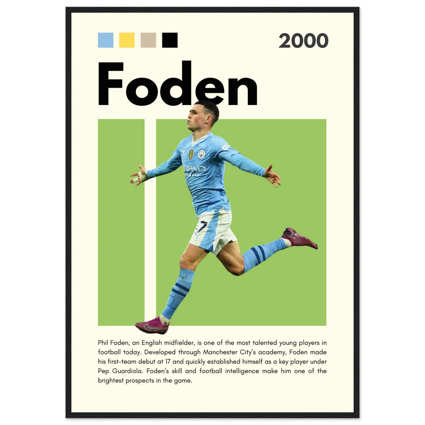 Phil Foden Manchester City Football Legend Poster A1 (59.4 x 84.1 cm) Black frame Vibrantwalls