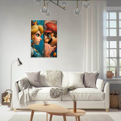 Mario & Peach Pop Art Mounted Framed Poster – Iconic Clash, Eco-Friendly, Ready to Hang - Vibrantwalls