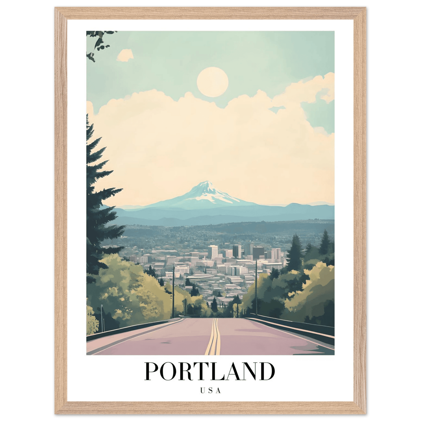 Portland Oregon Framed Poster – Mid-Century Modern Travel Art with Your Choice of Frame - Vibrantwalls