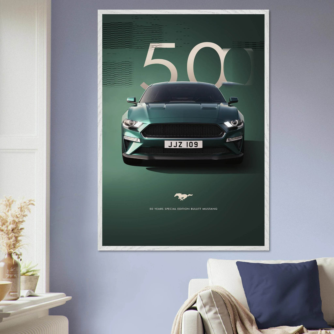 1968 Bullitt Mustang GT - 50th Anniversary Framed Poster | Iconic Dark Highland Green, Ready-to-Hang Wall Art - Vibrantwalls