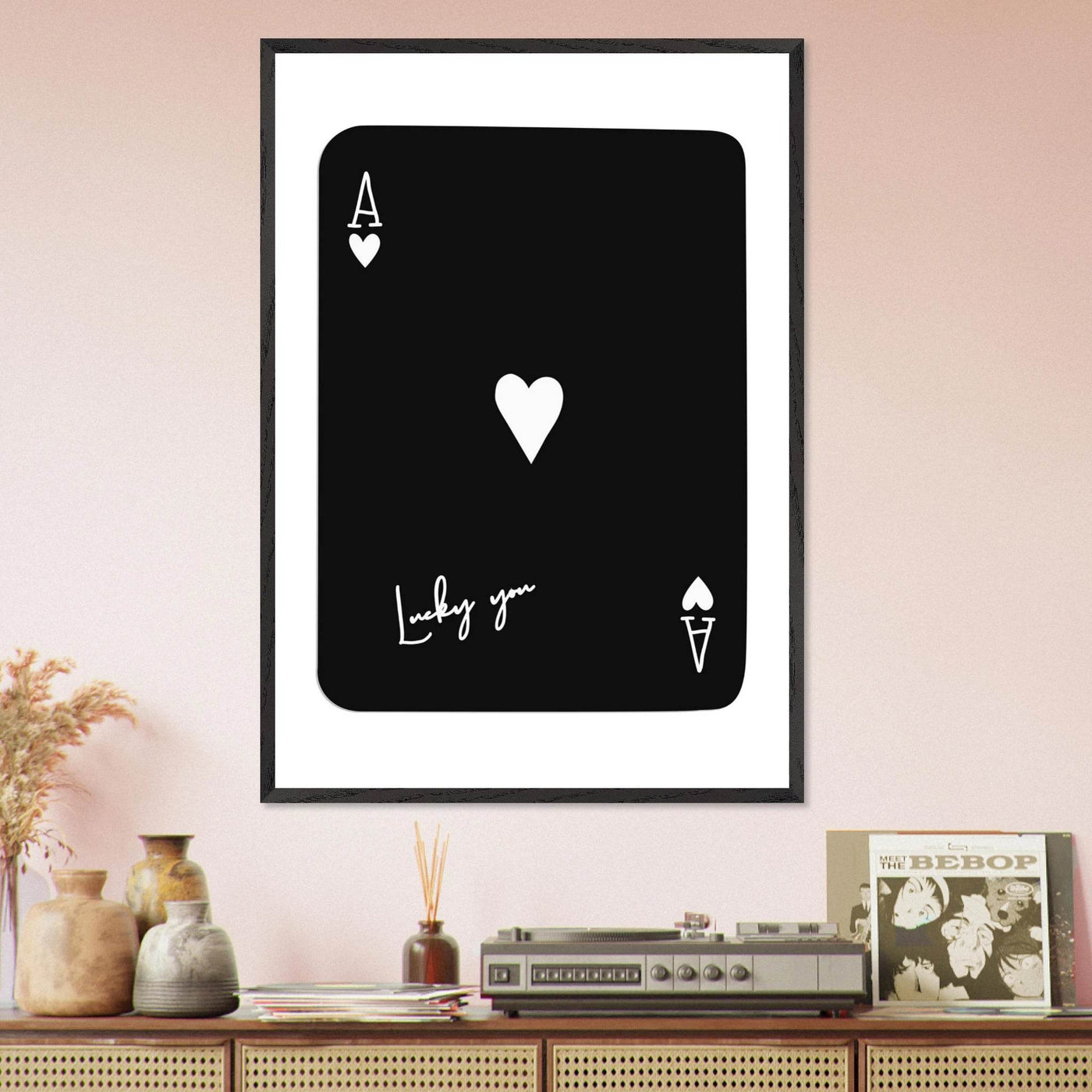 Minimalist Ace of Hearts Poker Card Print - Lucky You Framed Poster Art, Eco-Friendly Wood Frame - Vibrantwalls