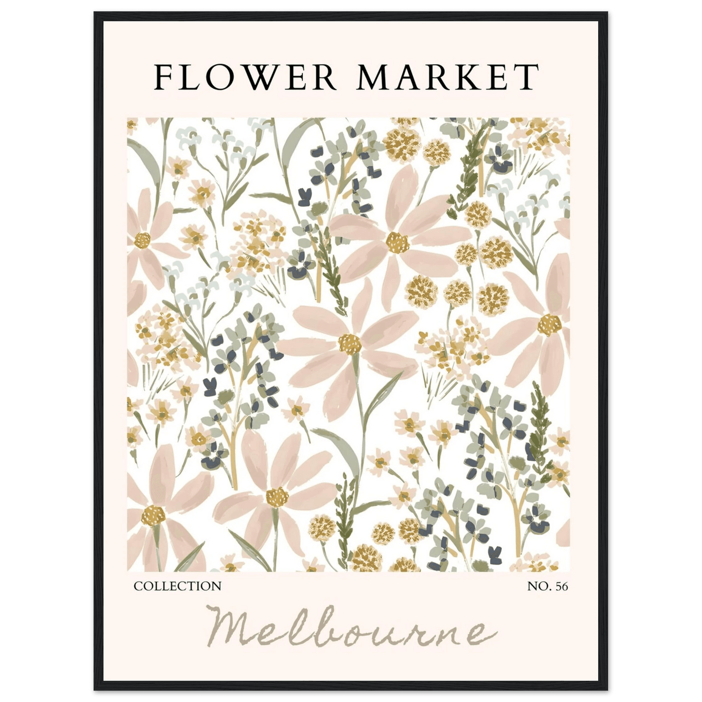 Flower Market Melbourne Framed Poster – Blush Floral & Sage Green Art Print | Ready-to-Hang Wall Decor - Vibrantwalls
