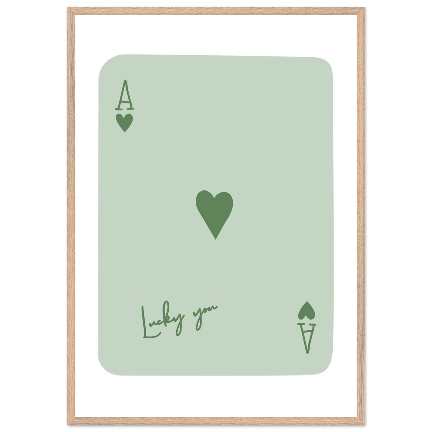 Minimalist Ace of Hearts Poker Card Print - Eco-Friendly Framed Wall Art, 'Lucky You' Design - Vibrantwalls