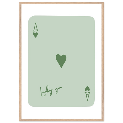 Minimalist Ace of Hearts Poker Card Print - Eco-Friendly Framed Wall Art, 'Lucky You' Design - Vibrantwalls