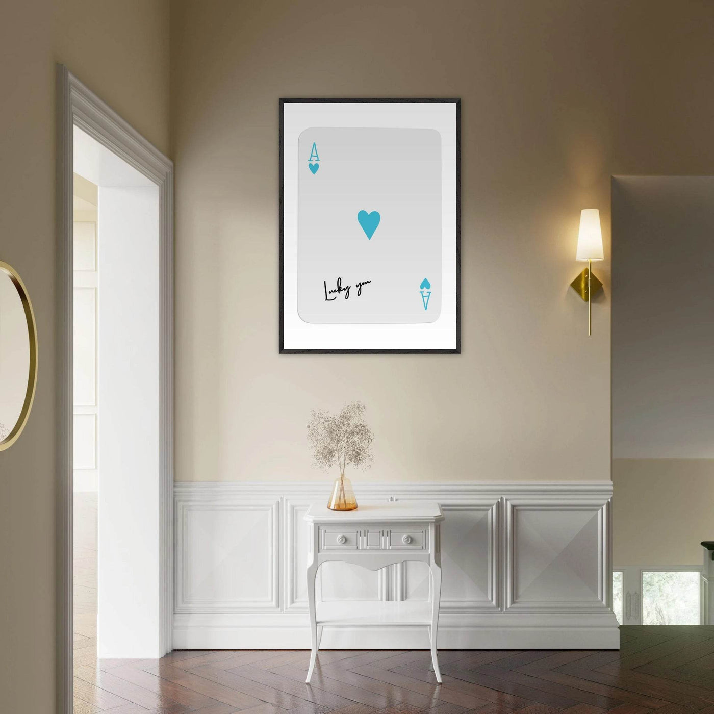 Ace of Hearts Poker Card Print - 'Lucky You' Framed Art, Eco-Friendly Wood Frame in Custom Finish - Vibrantwalls