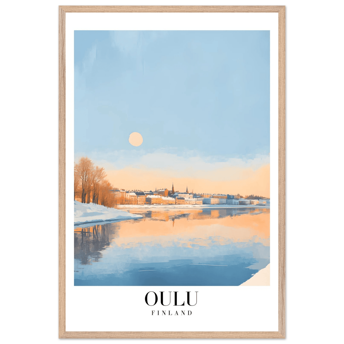 Oulu Finland Framed Poster – Serene Winter Sunset Wall Art with Wooden Frame - Vibrantwalls