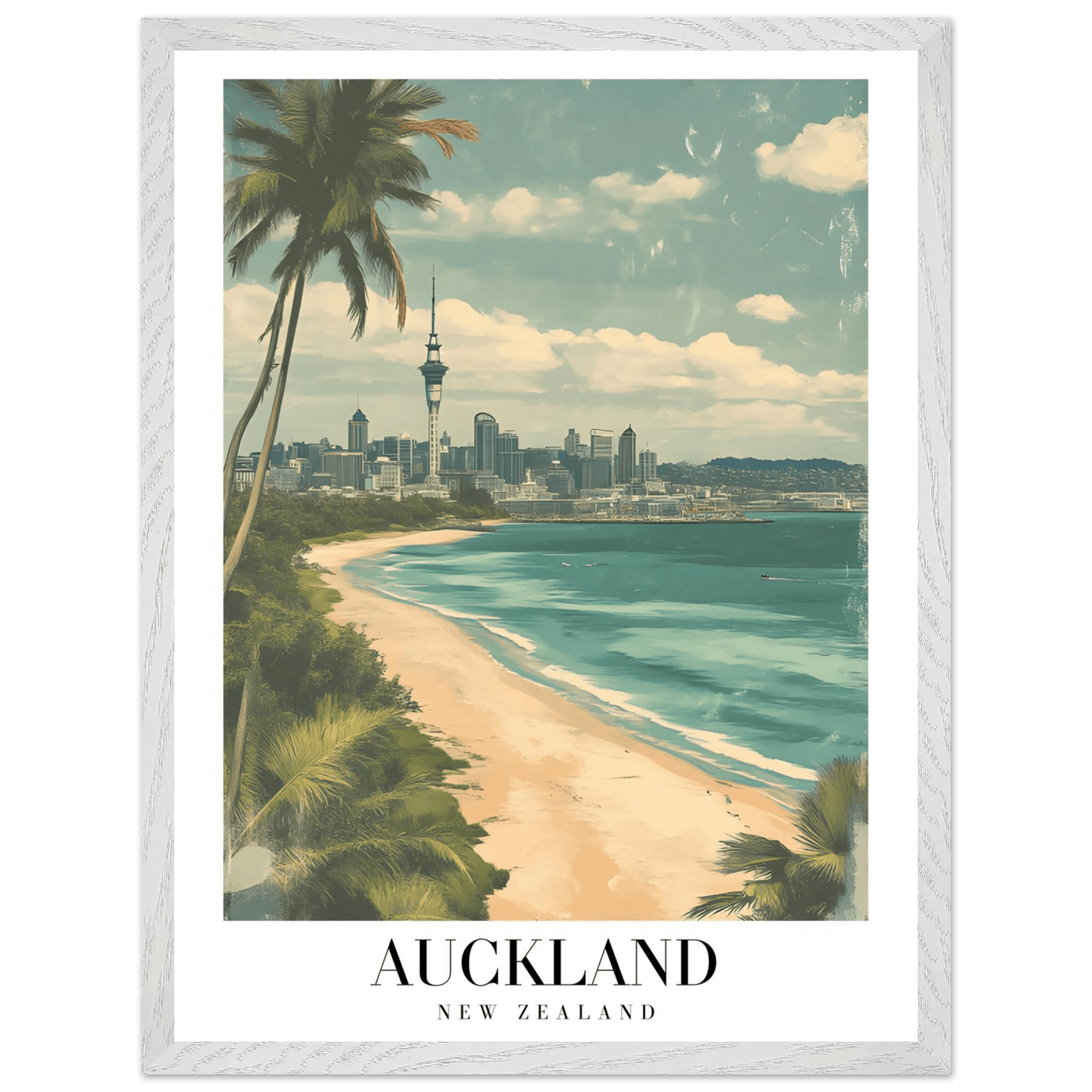 Auckland New Zealand Framed Poster – Vintage Coastal City Travel Wall Art with Wooden Frame Options - Vibrantwalls