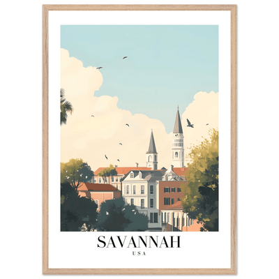 Savannah USA Framed Poster – Charming Cityscape Wall Art with Wooden Frame - Vibrantwalls
