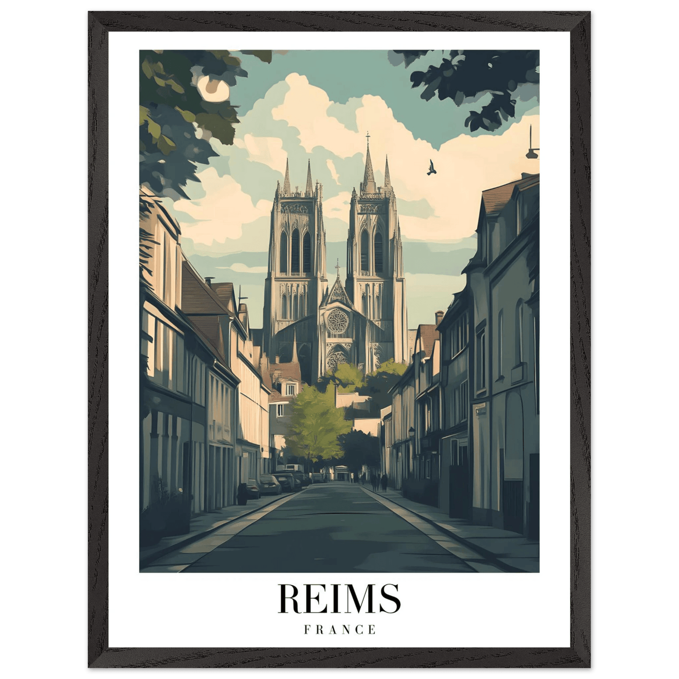 Reims France Framed Poster – Vintage Cathedral Cityscape Wall Art with Customizable Wooden Frame - Vibrantwalls