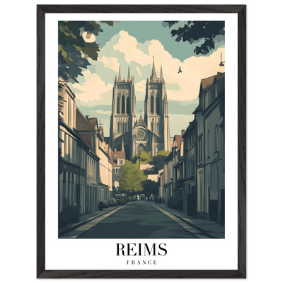 Reims France Framed Poster – Vintage Cathedral Cityscape Wall Art with Customizable Wooden Frame - Vibrantwalls