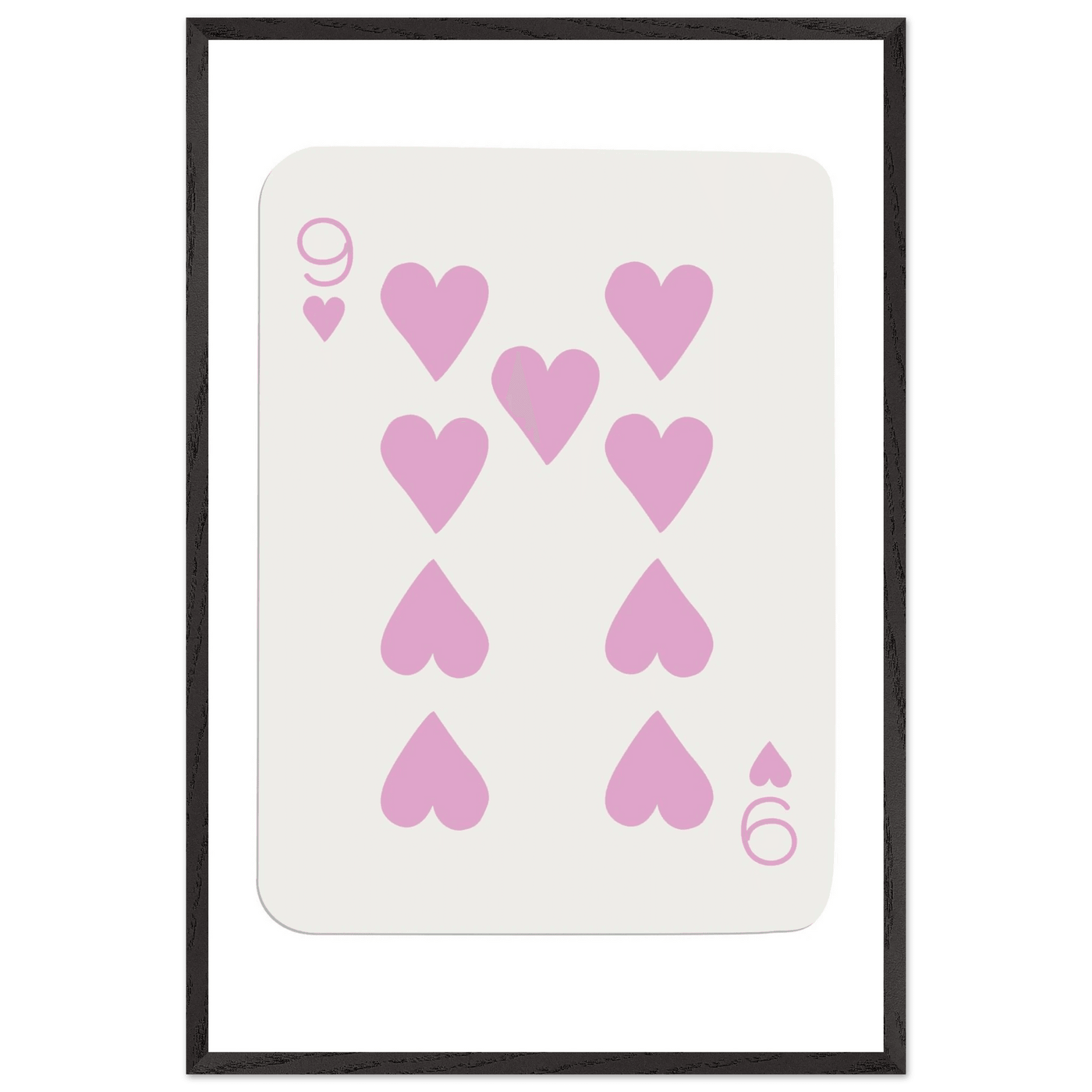 Nine of Hearts - Pink Poker Card Print - Mounted Framed Poster Art, Eco-Friendly Wood Frame - Vibrantwalls