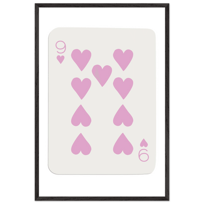 Nine of Hearts - Pink Poker Card Print - Mounted Framed Poster Art, Eco-Friendly Wood Frame - Vibrantwalls