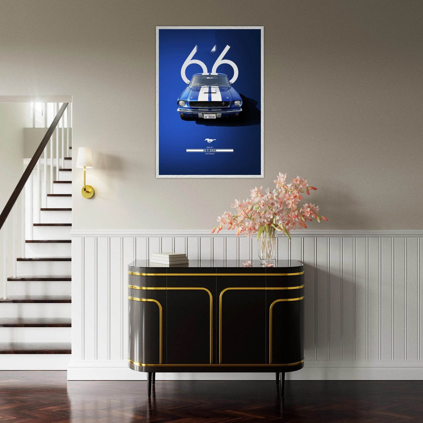 1966 Shelby GT.350 Fastback Framed Poster - Iconic Blue & White Design | Ready-to-Hang Wall Art - Vibrantwalls
