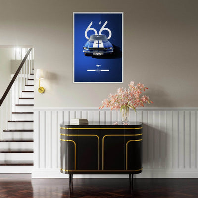 1966 Shelby GT.350 Fastback Framed Poster - Iconic Blue & White Design | Ready-to-Hang Wall Art - Vibrantwalls