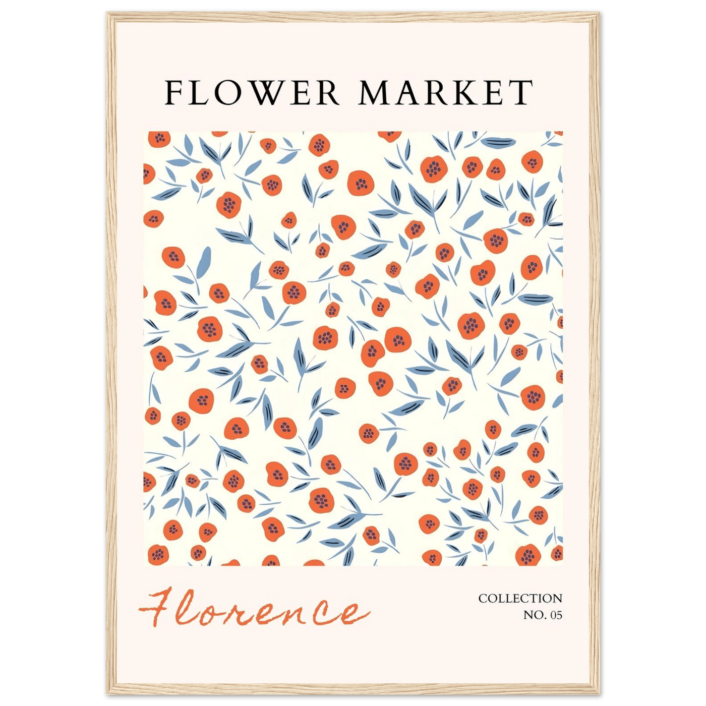 Florence Flower Market Art Print – Vibrant Orange Poppies & Blue Leaves | Framed & Ready-to-Hang Wall Art - Vibrantwalls