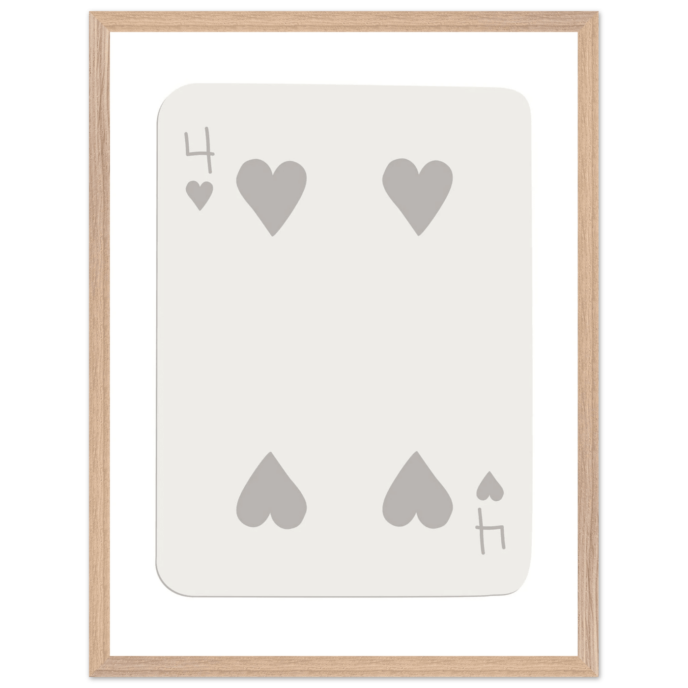 Four of Hearts Poker Card Print - Minimalist Mounted Framed Poster Art, Eco-Friendly Wood Frame - Vibrantwalls