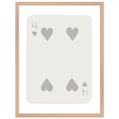 Four of Hearts Poker Card Print - Minimalist Mounted Framed Poster Art, Eco-Friendly Wood Frame - Vibrantwalls