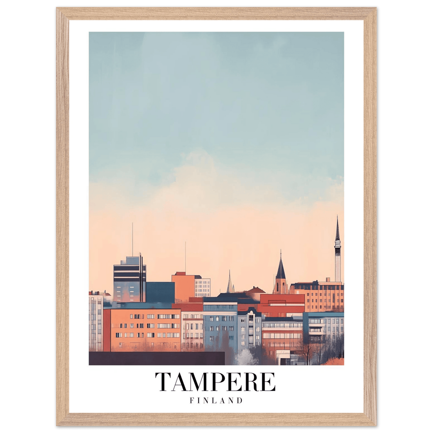 Tampere Finland Framed Poster – Modern Cityscape Wall Art with Customizable Wooden Frame - Vibrantwalls