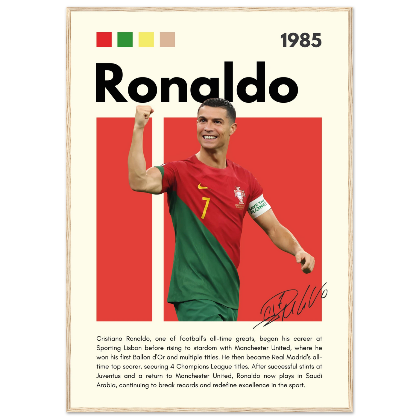 Cristiano Ronaldo Portugal Soccer Framed Football Poster 70x100 cm 28x40″ Wood frame Vibrantwalls