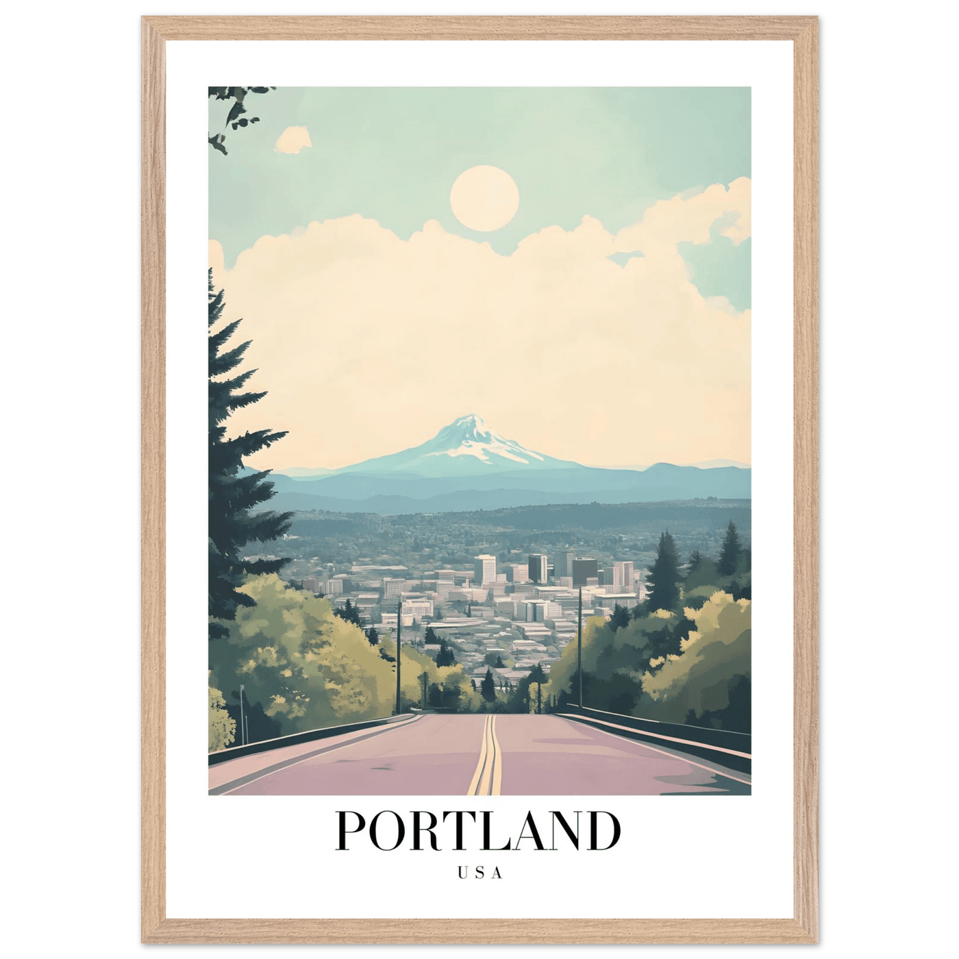 Portland Oregon Framed Poster – Mid-Century Modern Travel Art with Your Choice of Frame - Vibrantwalls