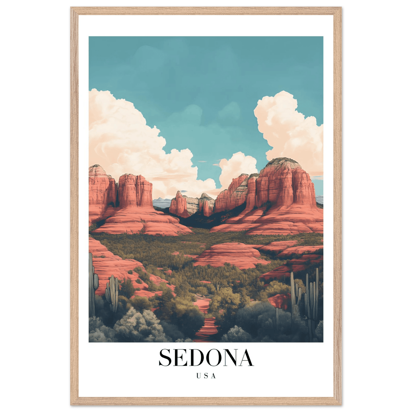 Sedona USA Framed Poster – Iconic Red Rocks Wall Art with Vintage Desert Vibes - Vibrantwalls