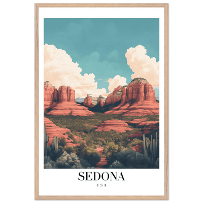 Sedona USA Framed Poster – Iconic Red Rocks Wall Art with Vintage Desert Vibes - Vibrantwalls