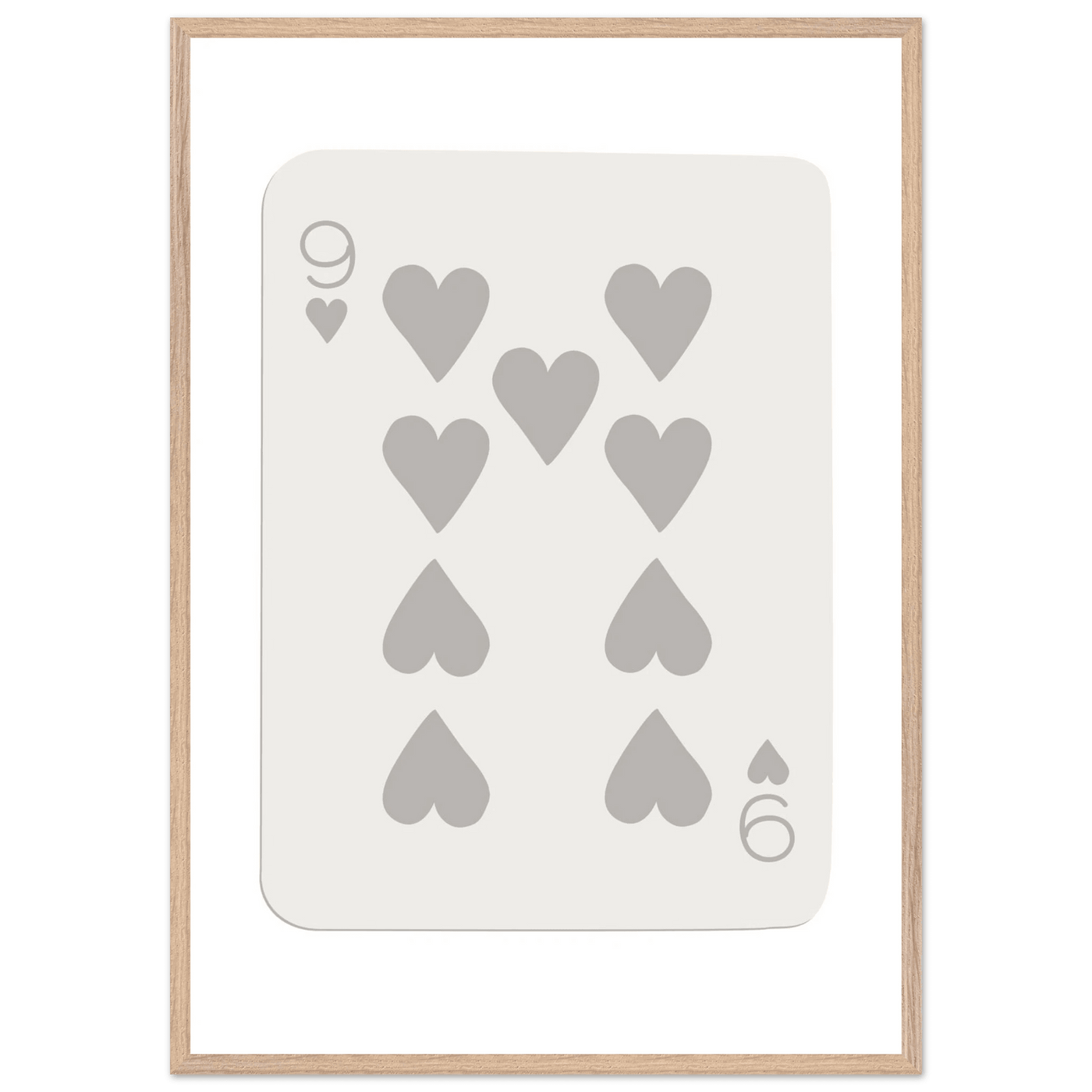 Minimalist Nine of Hearts Poker Card Print - Mounted Framed Wall Art, Eco-Friendly Wood Frame, Neutral Tones - Vibrantwalls