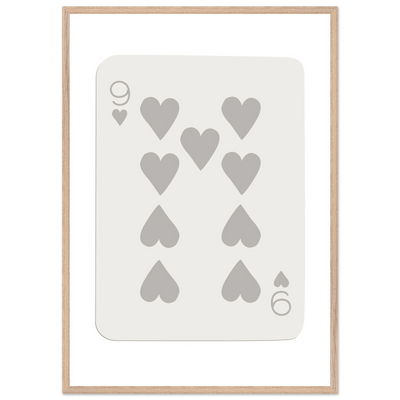 Minimalist Nine of Hearts Poker Card Print - Mounted Framed Wall Art, Eco-Friendly Wood Frame, Neutral Tones - Vibrantwalls