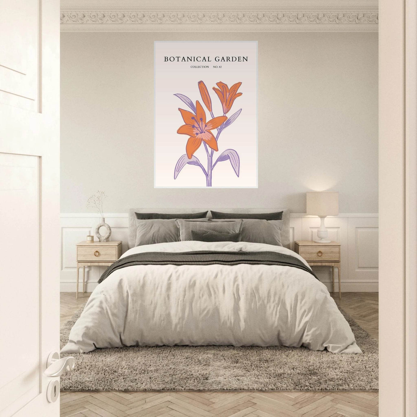 Botanical Garden Lily Print – Orange & Lavender Framed Poster | Elegant Nature Art for Modern Spaces, Ready-to-Hang - Vibrantwalls
