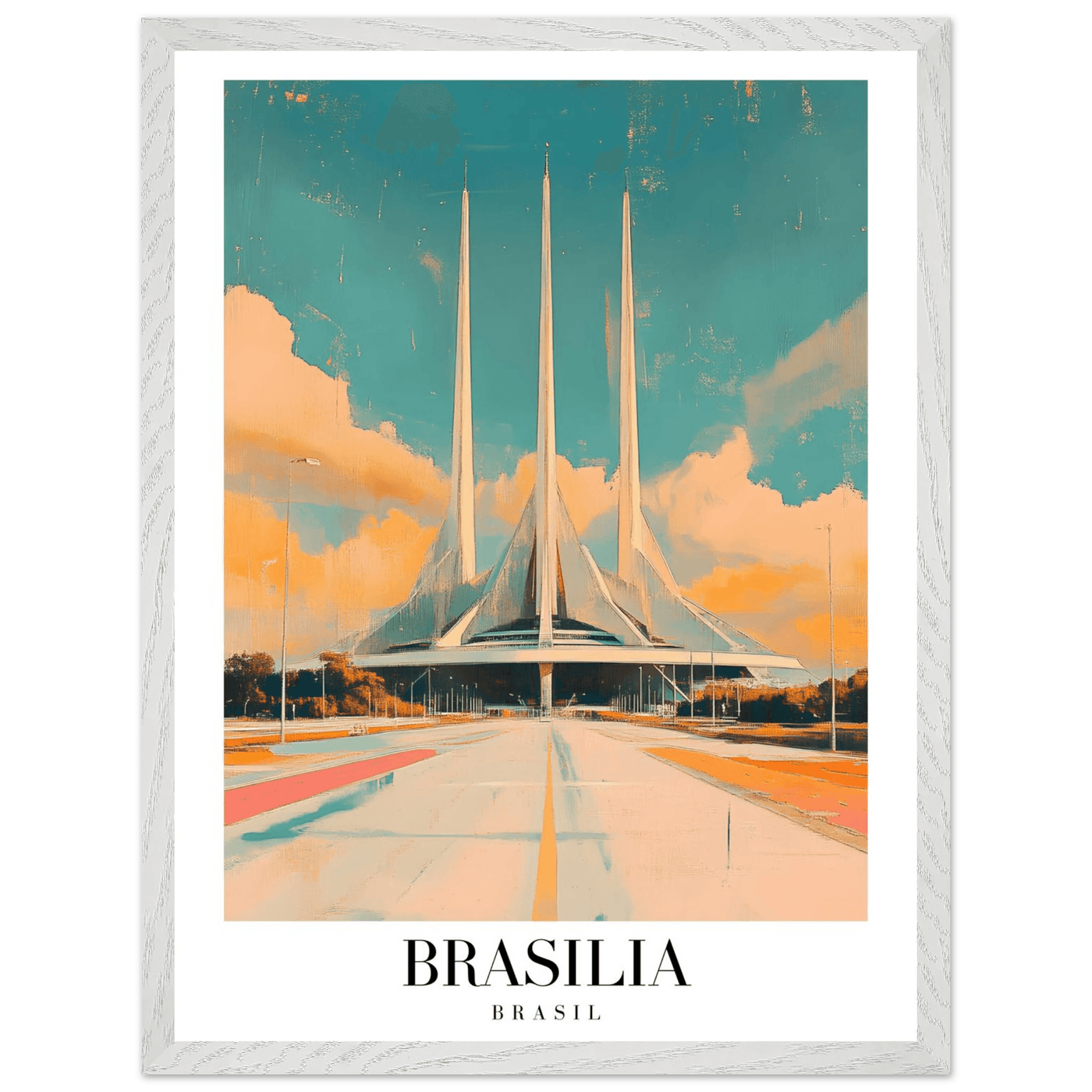 Brasília Brasil Mid-Century Modern Framed Poster – Vintage Travel Art with Wooden Frame - Vibrantwalls