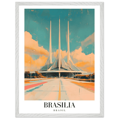 Brasília Brasil Mid-Century Modern Framed Poster – Vintage Travel Art with Wooden Frame - Vibrantwalls