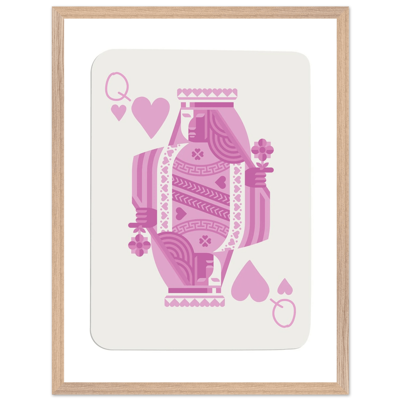 Queen of Hearts - Pink Poker Card Mounted Poster Art, Eco-Friendly Wood Frame & Shatterproof Plexiglass - Vibrantwalls