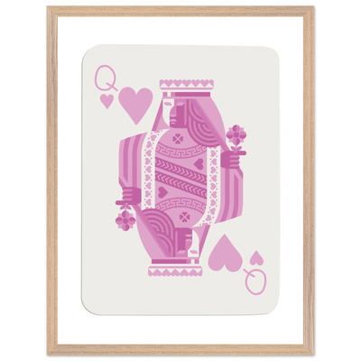 Queen of Hearts - Pink Poker Card Mounted Poster Art, Eco-Friendly Wood Frame & Shatterproof Plexiglass - Vibrantwalls