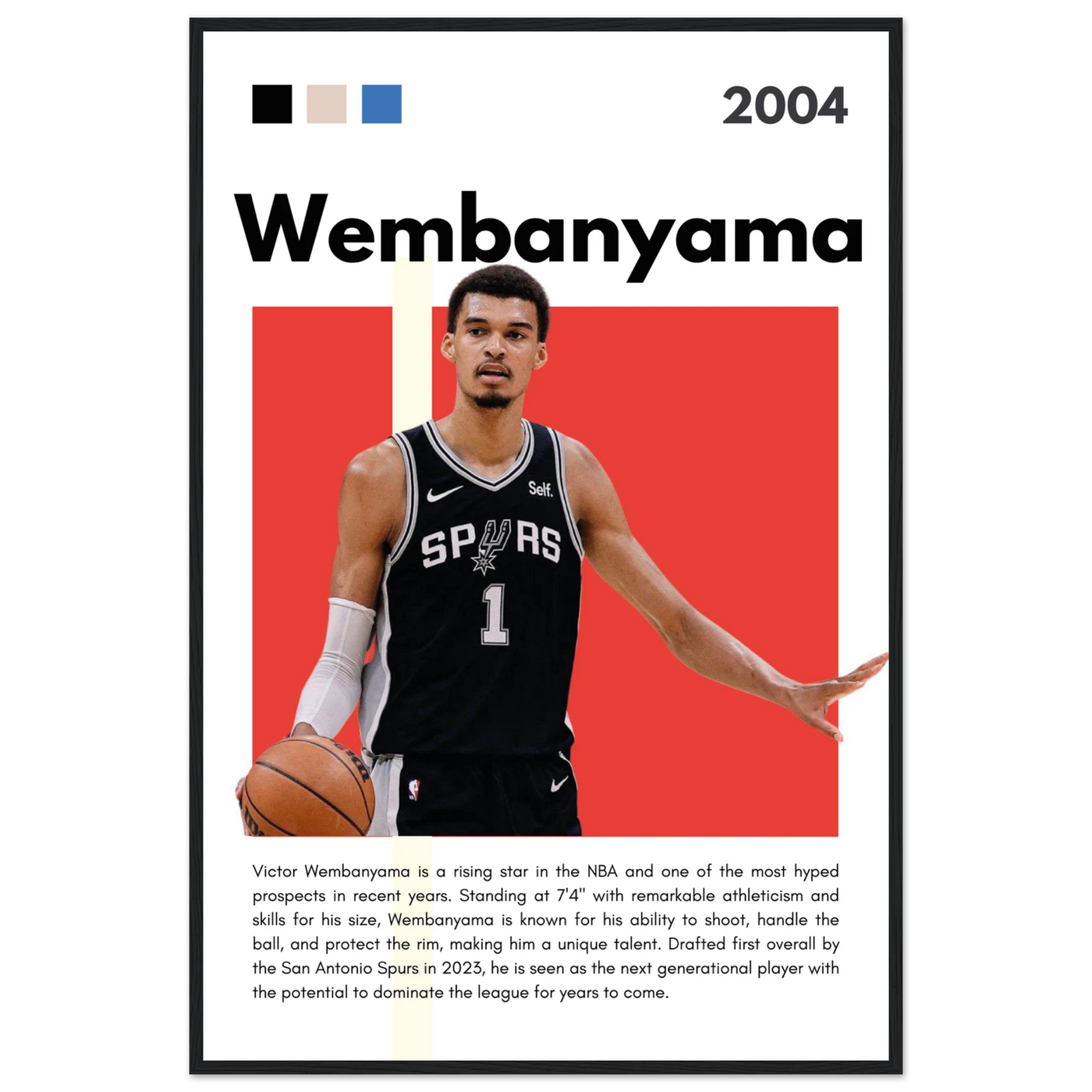 Victor Wembanyama Wemby Spurs Modern Art Print 60x90 cm 24x36″ Black frame Vibrantwalls