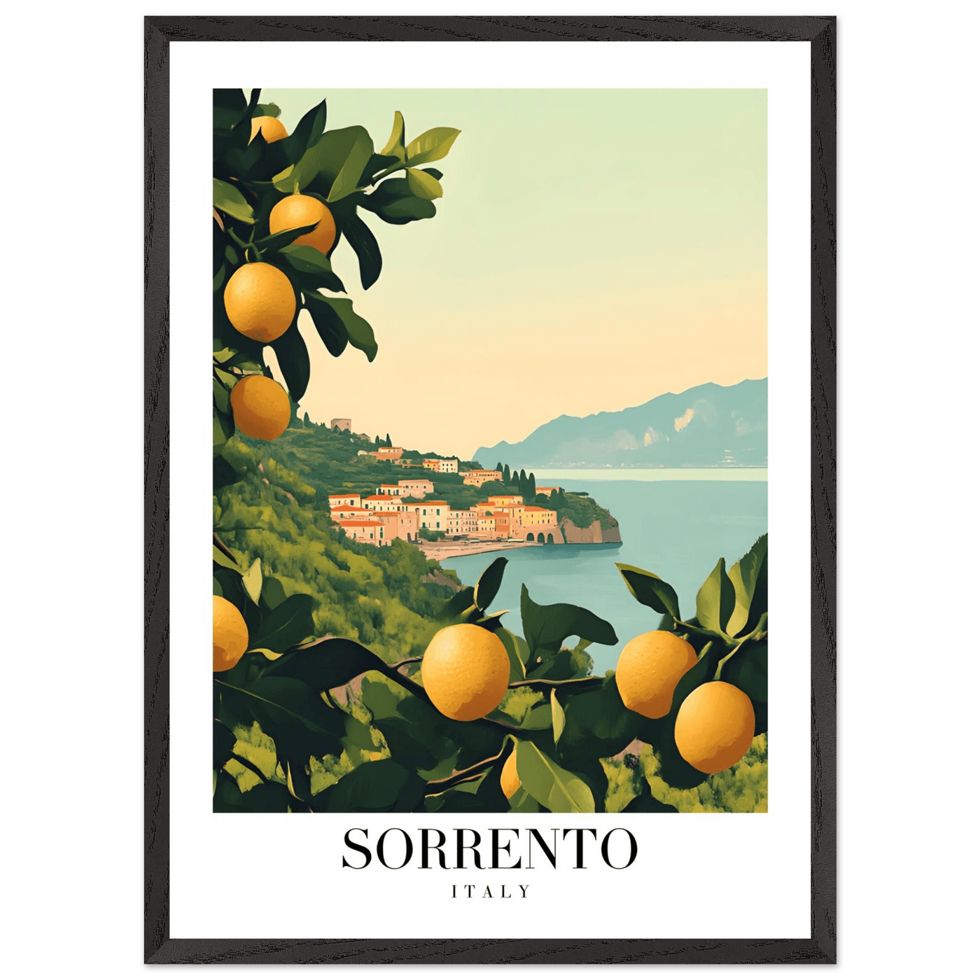 Sorrento Italy Framed Poster – Vintage Citrus Grove Travel Wall Art with Wooden Frame - Vibrantwalls