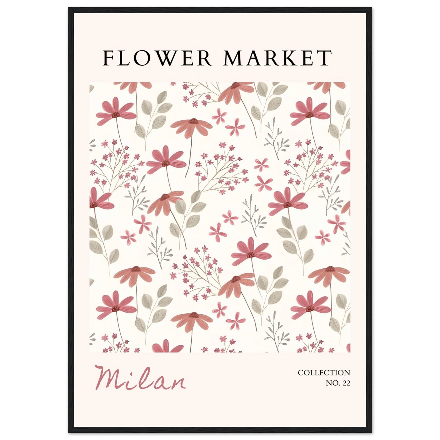 Milan Flower Market Framed Poster – Blush & Sage Floral Art Print | Ready-to-Hang Wall Decor - Vibrantwalls