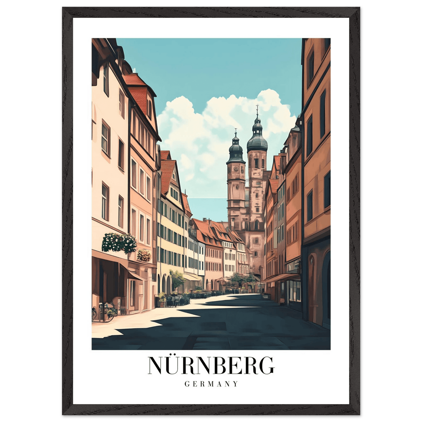 Nürnberg Germany Framed Poster – Vintage European Street Scene Wall Art with Wooden Frame - Vibrantwalls