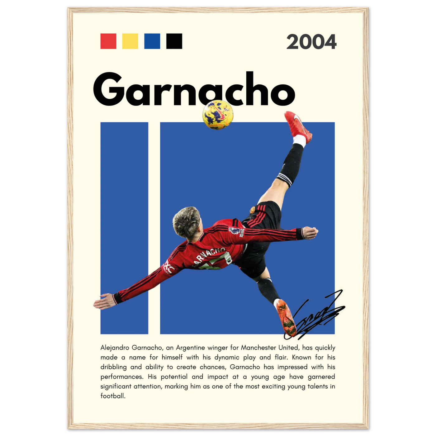 Alejandro Garnacho Manchester United Dynamic Football Poster A1 (59.4 x 84.1 cm) Wood frame Vibrantwalls