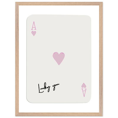 Lucky You Ace of Hearts Poker Card Print - Mounted Framed Wall Art, Eco-Friendly Wood Frame & Soft Pink Hues - Vibrantwalls