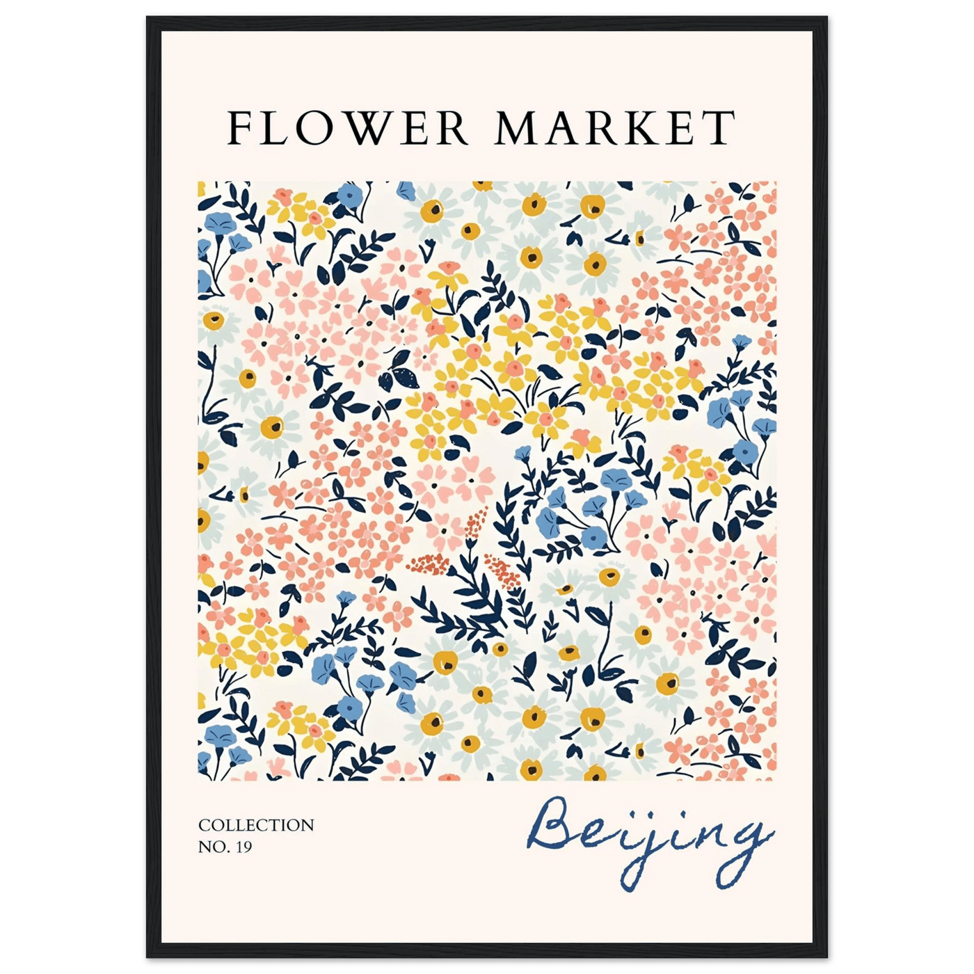 Flower Market Beijing Framed Poster – Whimsical Floral Art Print in Pastel Hues | Ready-to-Hang Wall Decor - Vibrantwalls