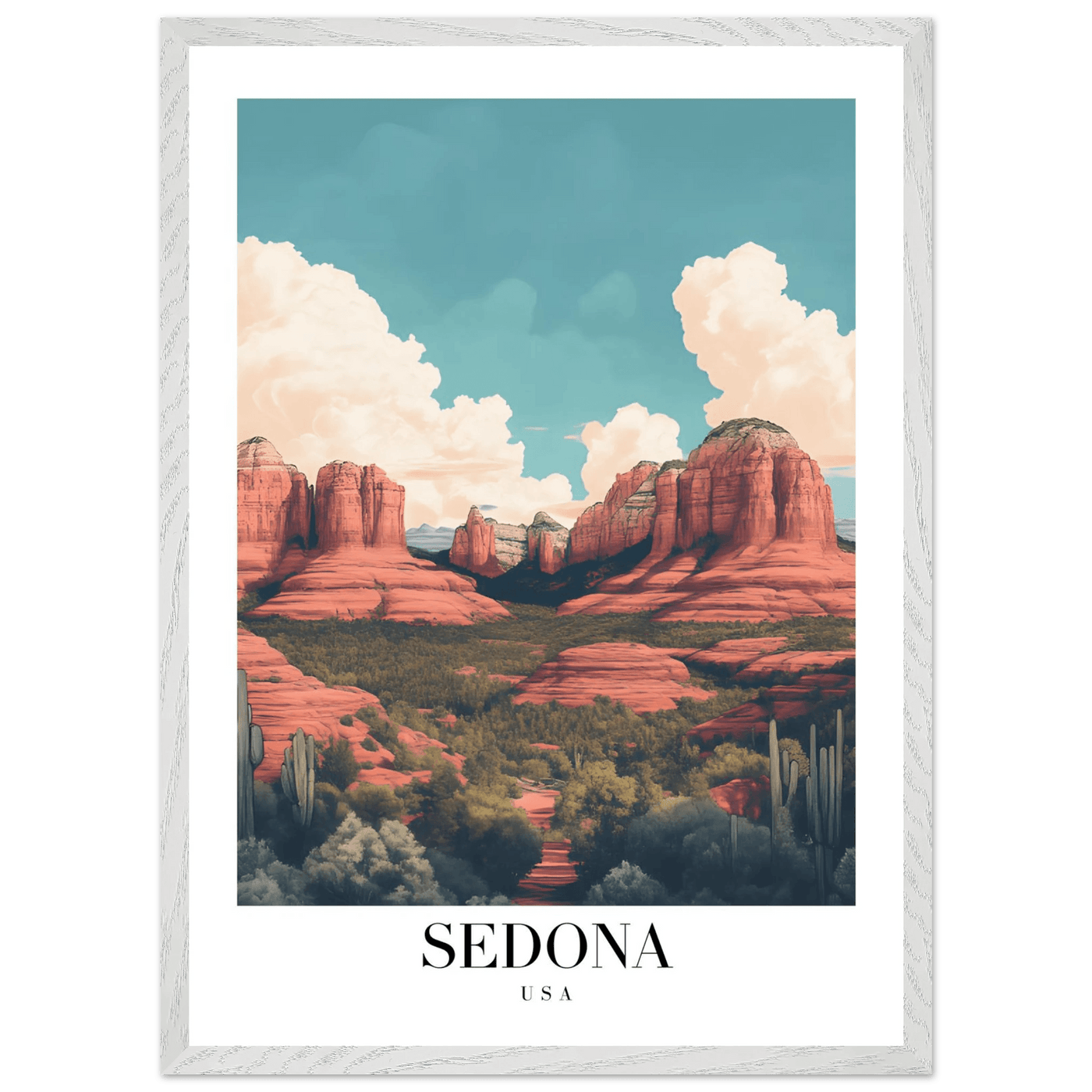 Sedona USA Framed Poster – Iconic Red Rocks Wall Art with Vintage Desert Vibes - Vibrantwalls