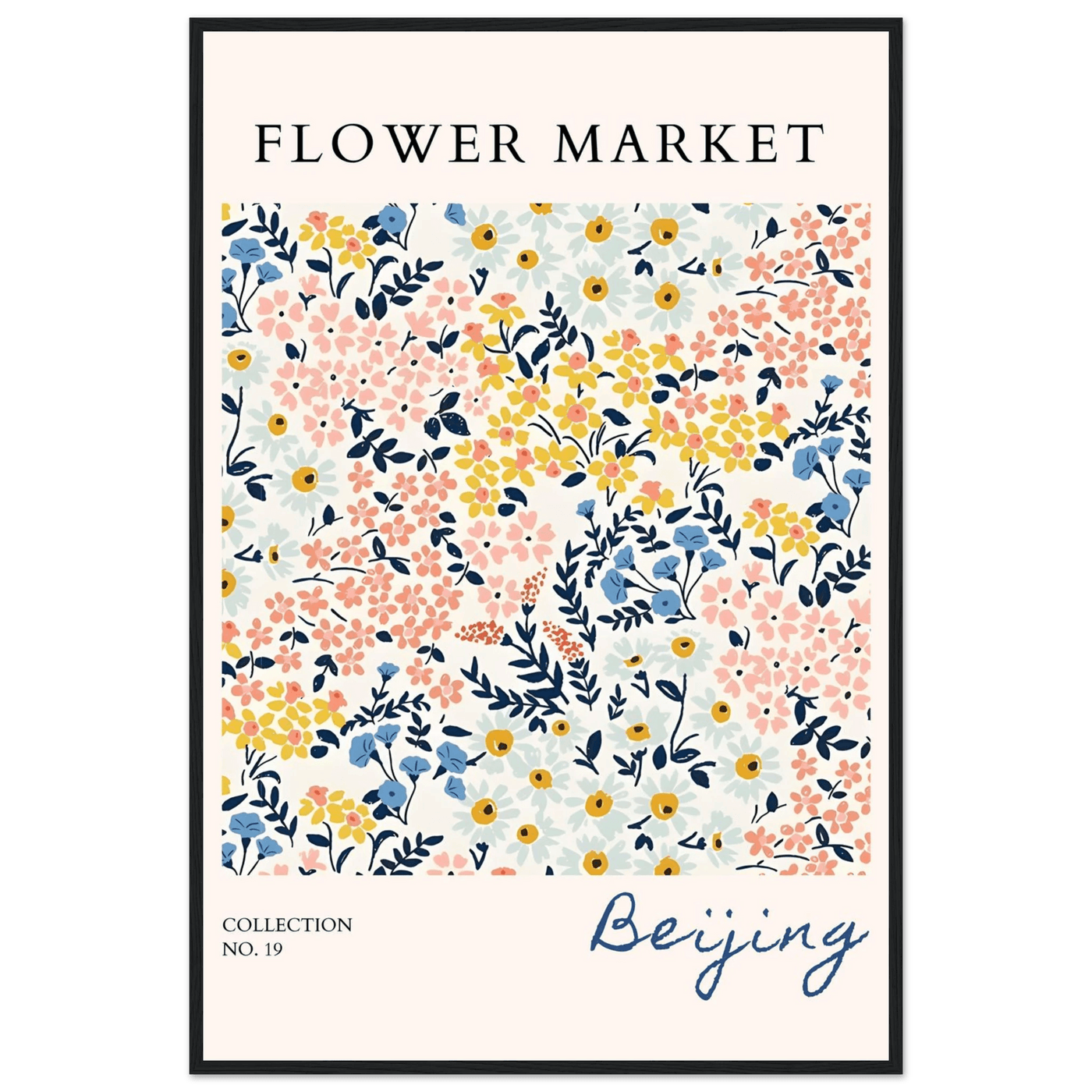 Flower Market Beijing Framed Poster – Whimsical Floral Art Print in Pastel Hues | Ready-to-Hang Wall Decor - Vibrantwalls