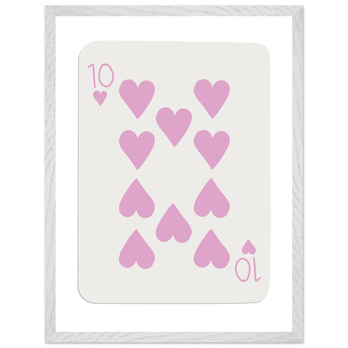 Ten of Hearts Poker Card Print - Soft Pink & Cream Mounted Framed Poster Art, Eco-Friendly Wood Frame - Vibrantwalls