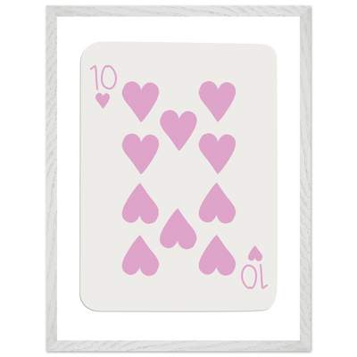 Ten of Hearts Poker Card Print - Soft Pink & Cream Mounted Framed Poster Art, Eco-Friendly Wood Frame - Vibrantwalls
