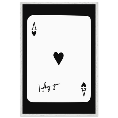 Ace of Hearts 'Lucky You' Framed Poker Card Art - Modern Black & White Print, Eco-Friendly Wood Frame - Vibrantwalls