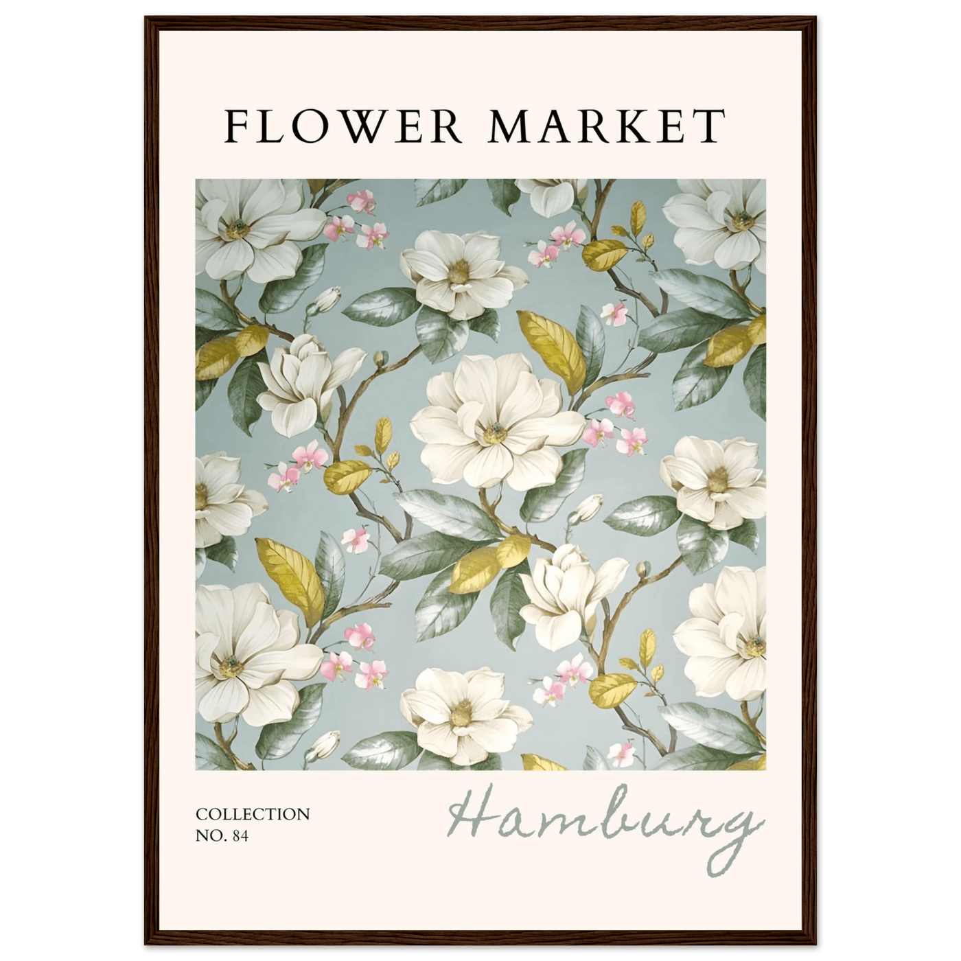 Hamburg 'Flower Market' Framed Poster – Elegant Magnolia & Cherry Blossom Art Print | Ready-to-Hang - Vibrantwalls