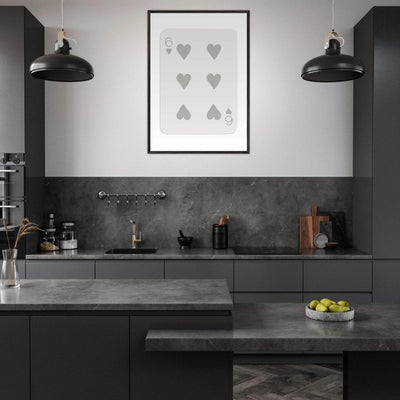 Minimalist Six of Hearts Card Print - Framed Poster Art with Eco-Friendly Wood Frame - Perfect for Modern Decor - Vibrantwalls