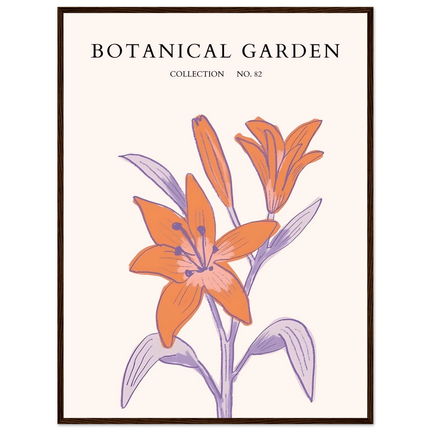 Botanical Garden Lily Print – Orange & Lavender Framed Poster | Elegant Nature Art for Modern Spaces, Ready-to-Hang - Vibrantwalls